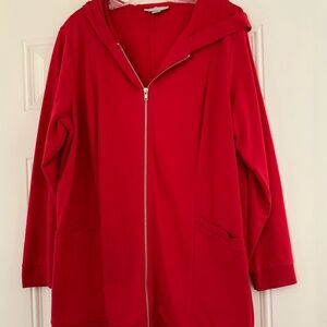 Woman Within Red Hooded Zip Jacket!